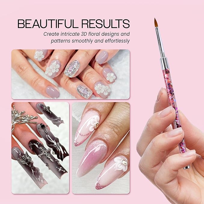 PANA 3D Kolinsky Nail Art Brush - Pink Glitter Handle, Size 5 - Acrylic Nail Art Sculpture Brush for Manicures Pedicure Salon Professional or Beginner
