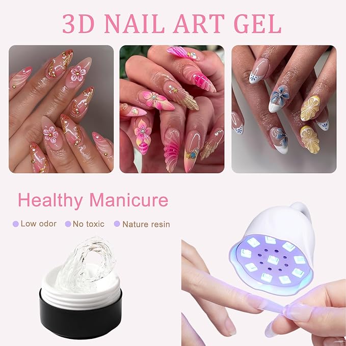 White Solid Builder Gel for Nails, Hard Gel Non-Sticky Sculpting, 3D Nail Art Carving Extension with Chrome Powder/Nail Sculpture Pen