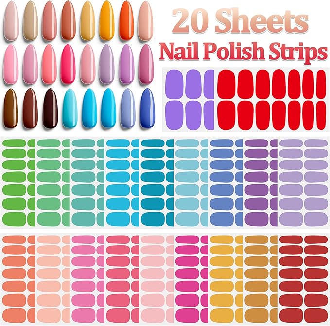 SILPECWEE 20 Sheets Easter Nail Wraps for Women Candy Color Nail Polish Strips Self Adhesive Nail Polish Stickers Gel Nail Strips Fingernails Manicure Sticker Accessories with 1pc File