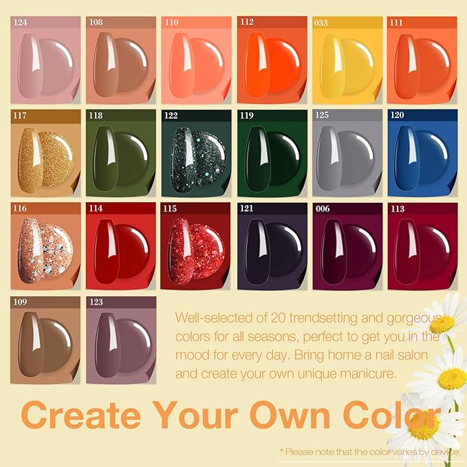 AZUREBEAUTY Dip Powder Nail Kit Starter Orange Green Glitter Red 20 Colors Summer Acrylic Dipping Powder Liquid Set with Base/Top Coat for French Nails Art Manicure Beginner DIY Salon Home