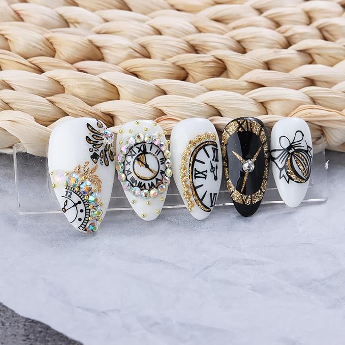 6 Sheets Christmas Nail Art Stickers 3D Gold Glitter Clock Nail Decals Self Adhesive Winter Nail Design Stickers New Year Nail Art Supplies Christmas Manicure Accessories for Women and Girls