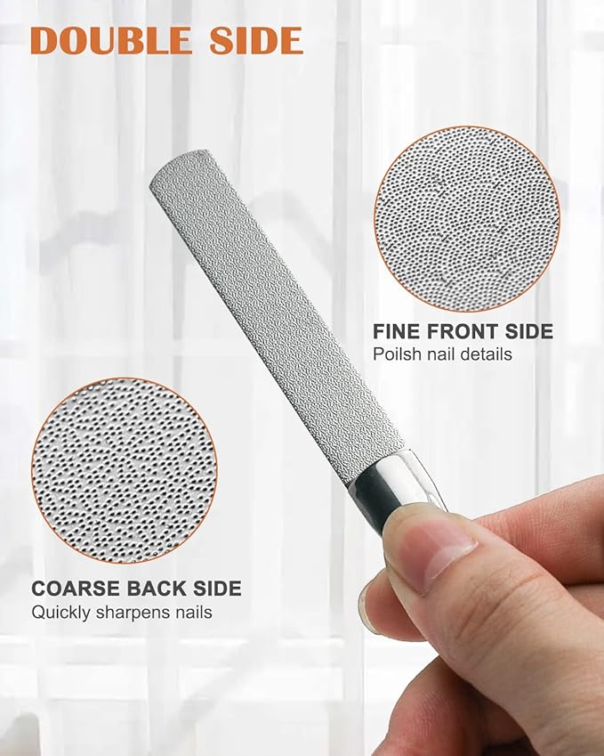 FVION Professional Metal Nail Files - 2 PCS Double-Sided Nail File with Coarse and Fine Manicure Pedicure Tools for Fingernails and Toenails - Large