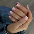 Short Press on Nails Square Ombre Fake Nails Pink Glue on Nails Press ons Cute False Nails with Design Solid Colour Acrylic Glossy Full Cover Artificial Stick on Nails for Women Manicure 24 Pcs