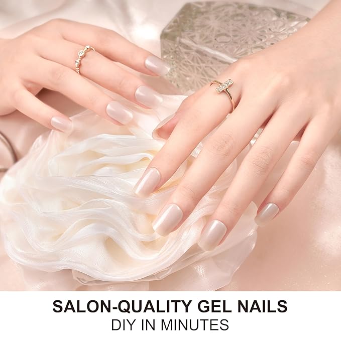 DANNI & TONI Semi Cured Nail Stickers Sand Beige Neutral Color Gel Nail Strips 28 Stickers