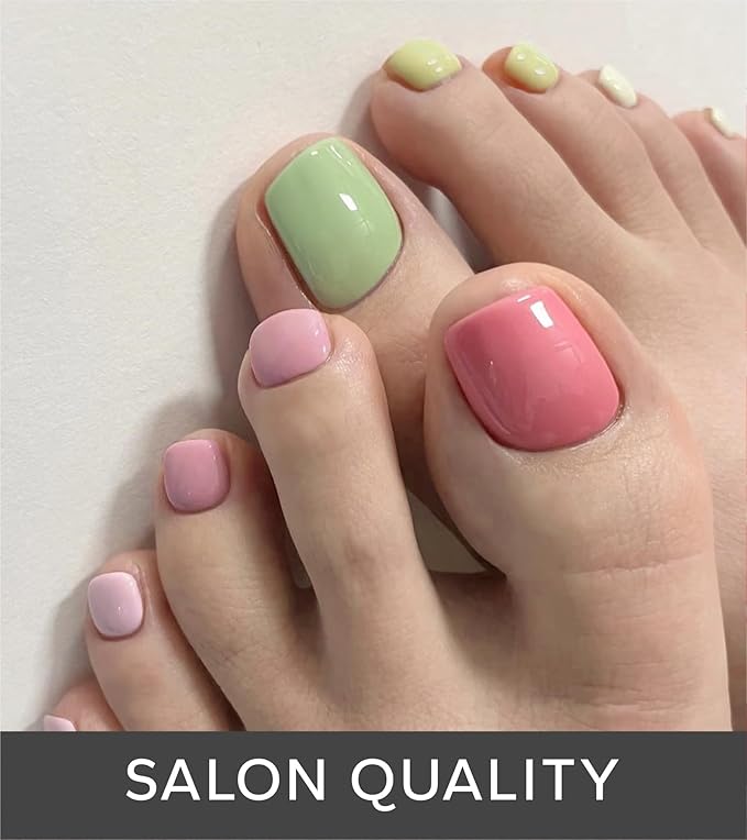 Semi Cured Gel Nail Strips - 26 PCS Salon Quality Toe Gel Nail Stickers for All UV Light - Longlasting & Easy Remove Toe Wraps Art Kit for Women (Peach Pink)