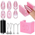 WOKOTO 2 PCS Cat Eye Magnet Set For Nails With 4 Pcs Y&O-Shape Iron Stencils, Powerful Cylinder Magnetic Pen And 5D Automatic Magnets, Heart&Circle Nail Design Magnets Tool Manicure Cateye Effect