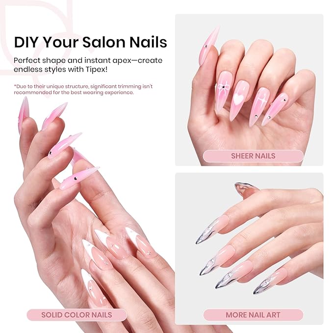Beetles Tipex Instant Apex Nail Tips, Stiletto Long, 16 Sizes (00–14), 192pcs, Built-In Apex, No Builder Gel Required, Thicker Strong Acrylic Tips for DIY Nail Extensions