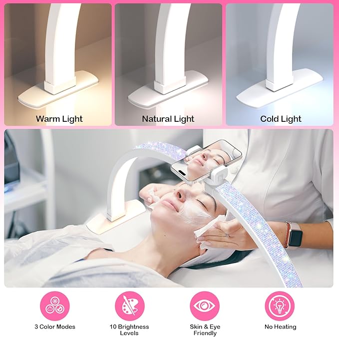 Professional Large Half Moon Light for Nail Desk with Phone Holder, Arch Light for Nail Techs for Manicure Table (Pink, Large)