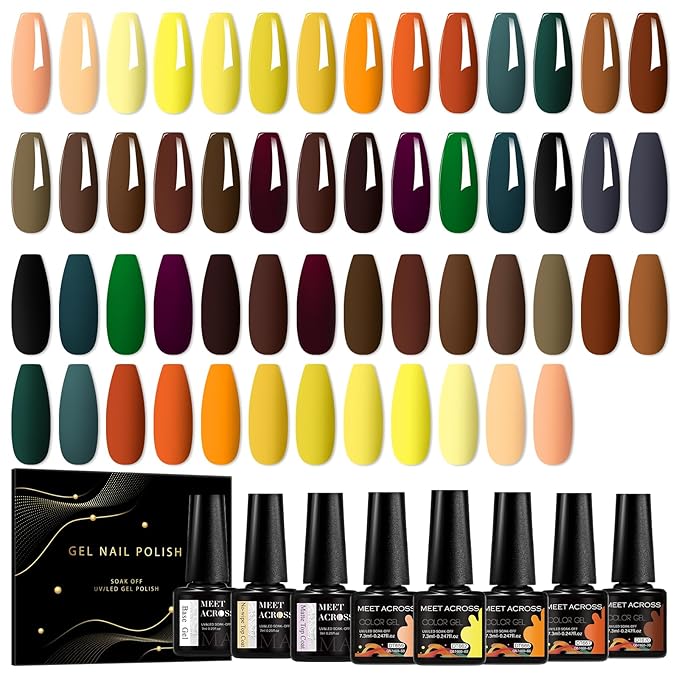 MEET ACROSS 30pcs Gel Nail Polish Set,Soak Off UV LED Lamp Gel Nail Polish Kit,Fashion Shimmer Nail Art Design Gifts for Women Manicure Salon (Fall Series)