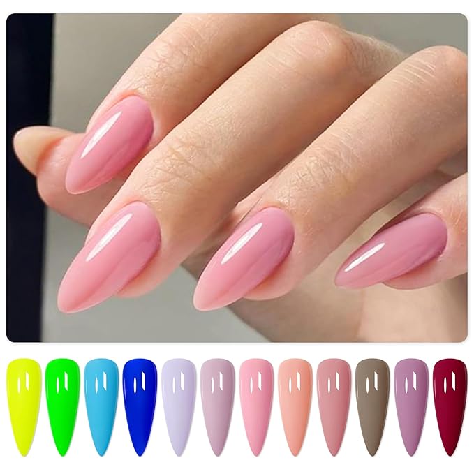 MTSSII Rubber Base Gel Set, Soak Off U V LED Hema Free Clear Sheer Nude Pink Neutral Gel Nail Polish Blue Green Strengthen/Apex Building/Enhance/Reinforced Builder Gel 12 PCS