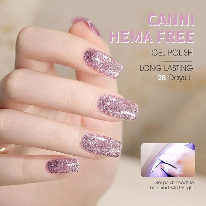 CANNI Glitter Purple Gel Nail Polish, 1Pcs Purple Sparkly Gel Polish Shiny Glitter Color Soak Off U V Nail Manicure Salon DIY at Home