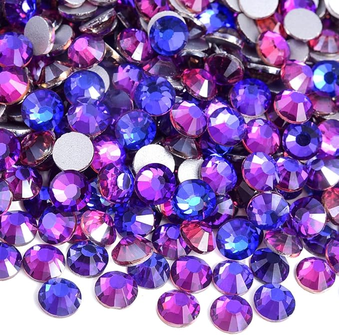 Blinginbox 1440Pieces SS6/1.9-2mm Flat Back Crystal Rhinestones Round Gems for Nail Art,Purple Velvet