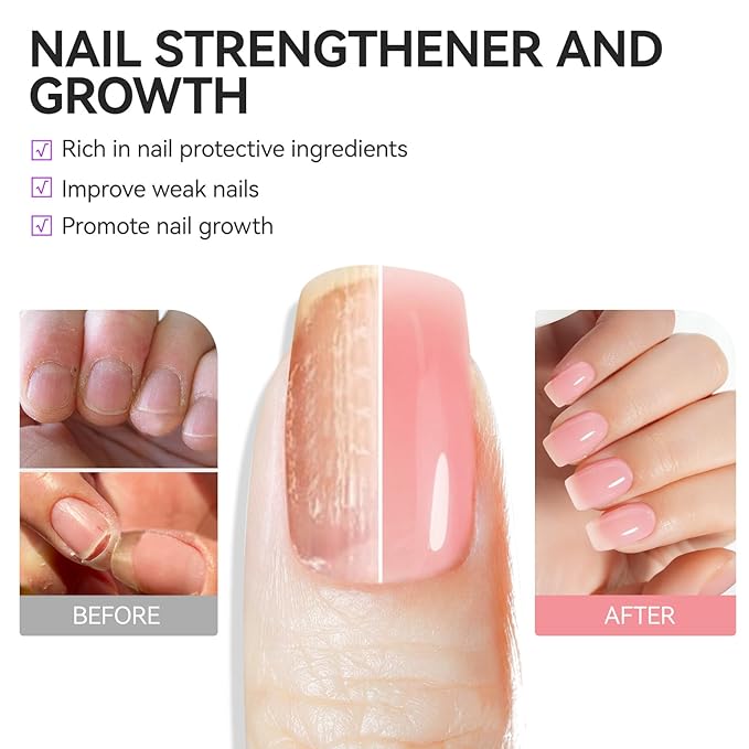 Nail Growth and Strengthener for Damaged Nails: Soft Pink Gelike EC Natural Nail Hardener Extra Strong and Growth - Long Lasting Nail Repair for Damaged Nails for Daily Work Home Salon