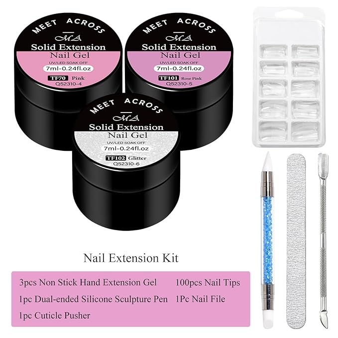 MEET ACROSS 3D Gel Nail Art Kit, Hard Sculpting Gel for Nail Art Extensions & Molding Non-Sticky for Nails Salon or Home DIY Manicure Cured Needed