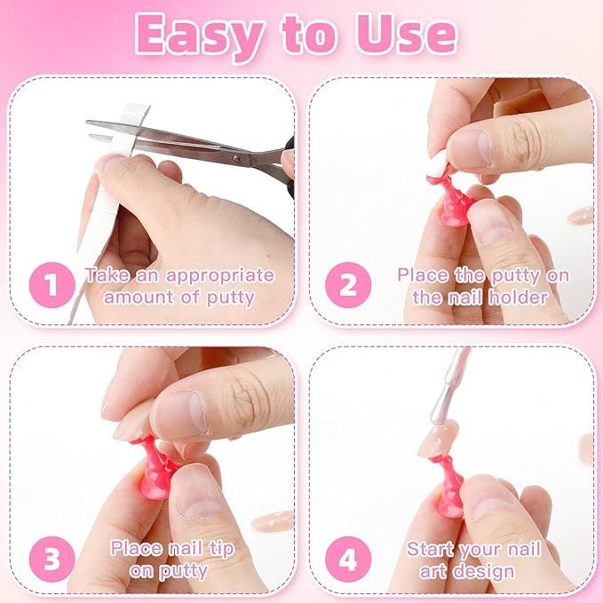 Nail Stand Nail Holder for Painting Nails 2 Sets Press on Nails Stand Display with 96 Pcs Reusable Adhesive Putty Clay Magnetic Acrylic Nailss Art Tools Accessories for DIY Salon Supplies Rose Pink