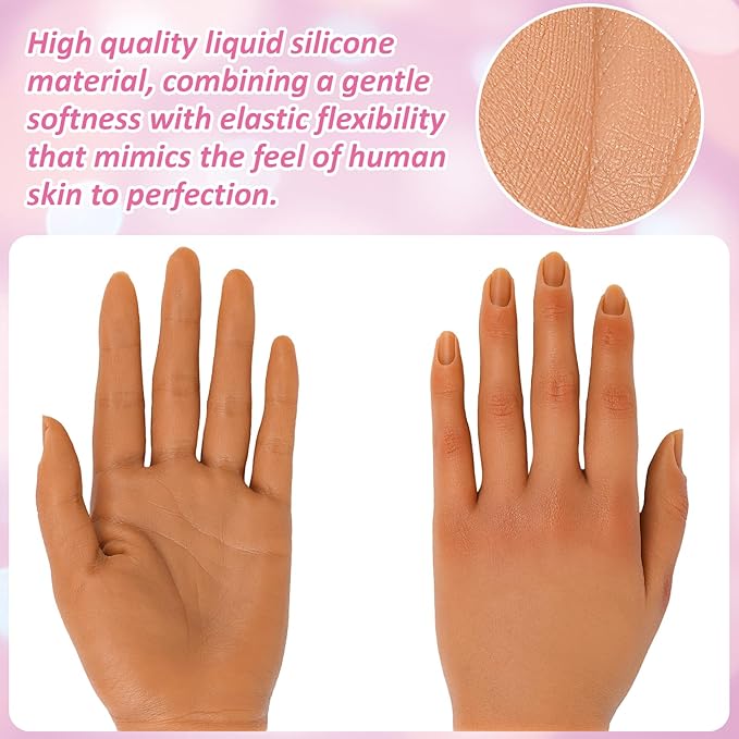 Practice Hand for Acrylic Nails,Silicone Fake Hand for Nail Practice with Adjustable Bracket, Flexible Nail Mannequin Hand for DIY Nails Art Beginners/Nail Salon Artists