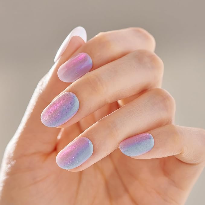 KISS imPRESS No Glue Mani Press On Nails, ColorFX, 'Fly Up', Silver, Short Size, Oval Shape, Includes 30 Nails, Prep Pad, Instructions Sheet, 1 Manicure Stick, 1 Mini File