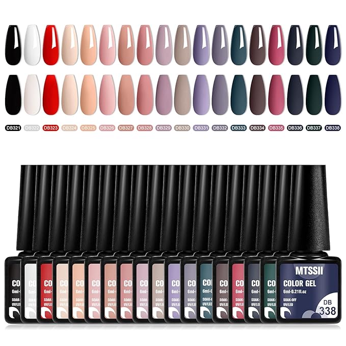 MTSSII Classical Gel Polish Set Nude Gel Nail Polish Set 18 Colors Gel Polish Kit Colorful White Pink Red Blue Black Collection Gel Gifts for Women Girls