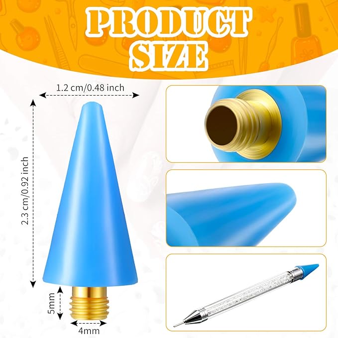 Blulu 16 Pcs Wax Head Tips Rhinestone Picker Tool Rhinestones Replacement Diamond Painting Tips for Nail Dotting Pen to Pick up Nail Gem Jewelry, Wax Head Accessories(Assorted Colors)