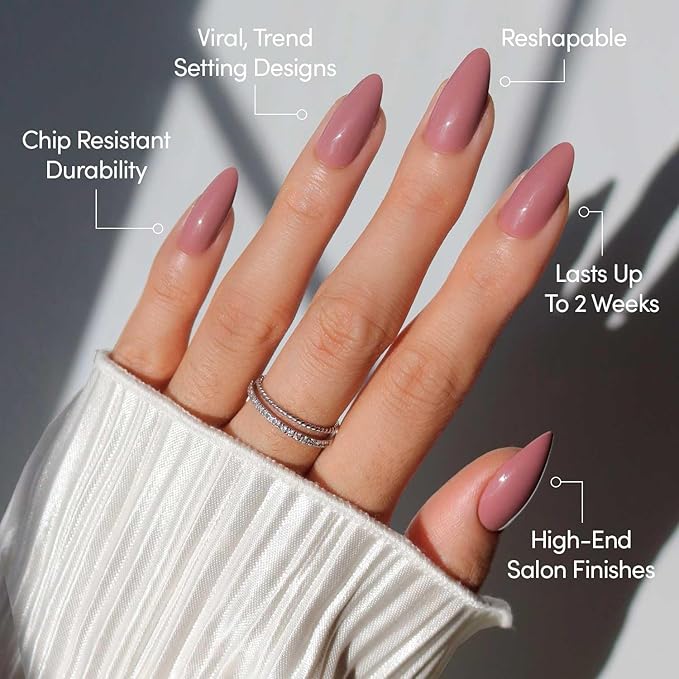Glamnetic Press On Nails - Mauve Wife | Medium Almond Muted Purple Fake Nails, Salon Quality Nails | 15 Sizes - 30 Nail Kit with Glue