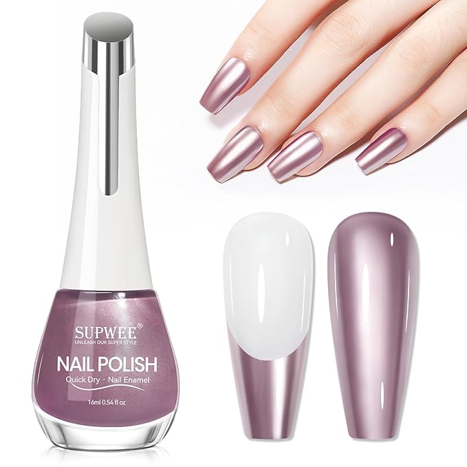 Rose Gold Mirror Nail Polish Quick Dry Metallic Nail Polish Non Gel High Glossy Nail Lacquer Air Dry Chrome Nails Polishes Oil-based Holo Fingernail and Toenail