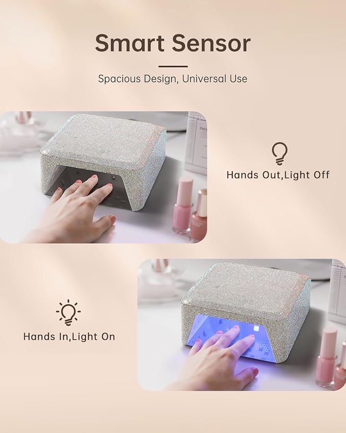 UV Nail Lamp, Rechargeable LED Nail Lamp Sparkly Gel Polish Light 4 Timer Setting Professional Quick Dry Curing Lamp with Display Auto Sensor for Salon & Home, AB Diamond