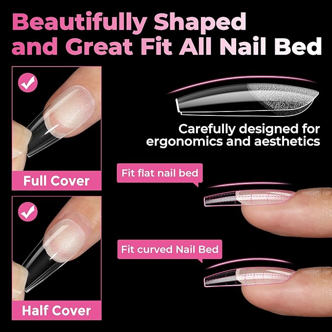 UNA GELLA Medium Coffin Nails Tips, 312Pcs Pre-Etched Gel Nail Tips Coffin Press On Nails Clear Full Cover for Nail Extensions & DIY Art Salon at Home, Long Lasting 12 Sizes