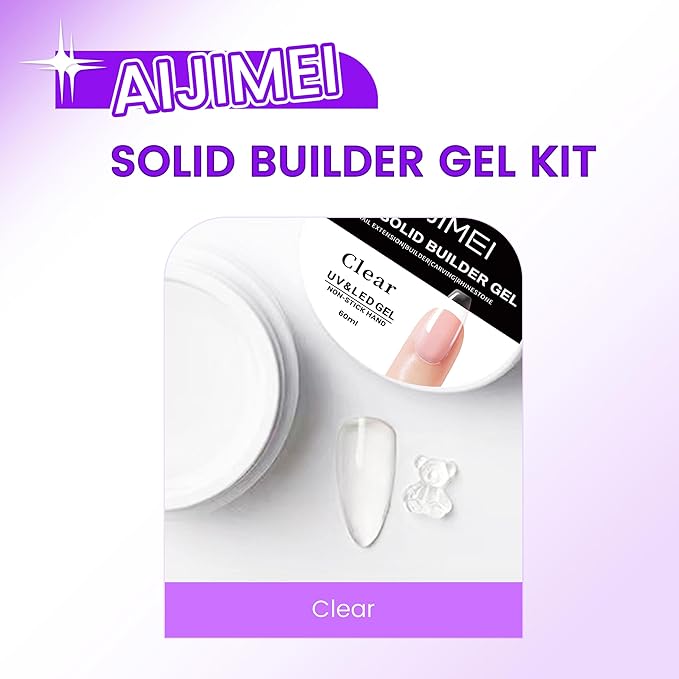 AIJIMEI Solid Builder Gel for Nails 2OZ 60ml Clear Hard Gel, Non-Sticky, 3D Sculpting, Nail Extension Flase Nail Thickening Solution (Clear)