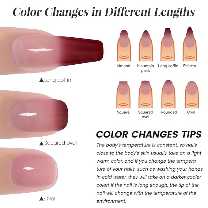 YTD Likomey Color Changing Gel Nail Polish,15ml Translucent Nude Pink Burgundy Red Mood Temperature Change Color Ombre Thermal Salon Home Fall Winter Manicure UV Varnish,WB08