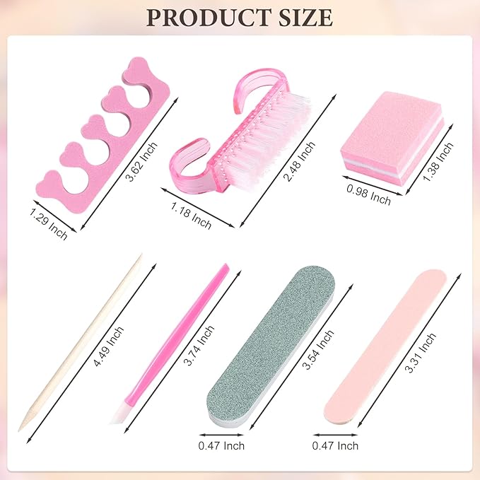 5 Sets Manicure Prep Kit for Travel Home, Portable Basics 7 in 1 Nail Salon Pedicure Tools, Sponge Toe Finger Separators, Nail File, Cuticle Pusher, Wood Stick & Handle Grip Brush