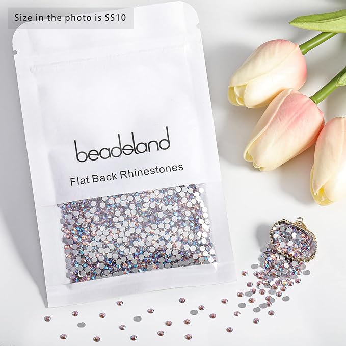 Beadsland 2880pcs Flat Back Crystal Rhinestones Round Gems for Nail Art and Craft Glue Fix,Light Pink AB,SS10,2.7-2.9mm