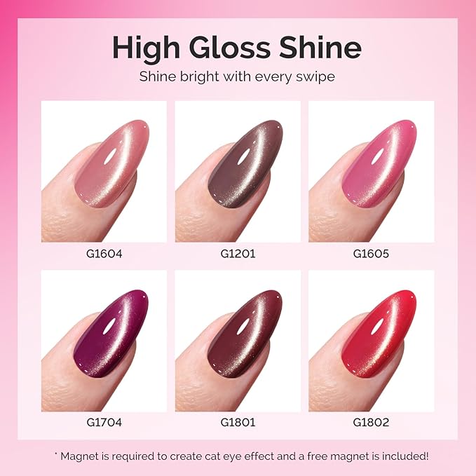 MelodySusie Ruby Gleam Red Cat Eye Set Cat Eye Gel Nail Polish Set 6 Pcs, 0.26 Fl Oz Glitter Holographic Magnetic Nail Polish with Magnet, UV Nail Polish for Nail Art Manicure Salon DIY at Home