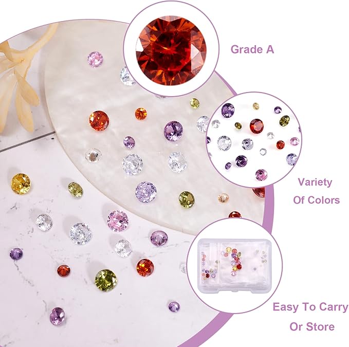 Craftdady 80Pcs Cubic Zirconia Faceted Rhinestone Cabochons 2.5/3/4/5mm Pointed Back Crystal Diamante Gems Mixed Colors for Clothes Shoes Nails Decoration Jewelry Making