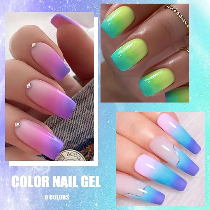 MEET ACROSS Color Changing Gel Nail Polish Kit, 8 Colors Pink Red Blue Purple Temperature Change Gel Polish Soak Off Uv Led Diy Nail Art Salon Manicure Gifts for Women