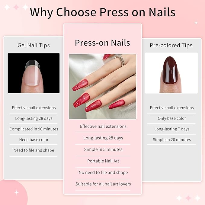 Dark Red Cat Eyes Press On Nails,12 Sizes-24 Pcs Soft Gel Red Medium Coffin Fake Nails Kit with Nail Glue, Natural Reusable Stick On False Nails for Women and Girls SK1000