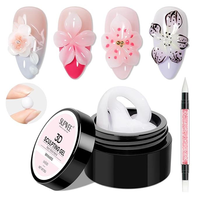 3D Nail Sculpting Gel for Nails Art, White Non-Sticky Hard Solid Molding Nails for Extension Carving Home DIY Manicure with Nail Art Pen DIY at home