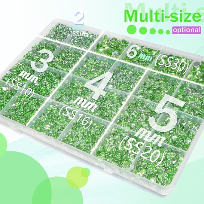 Light Green Crystal Resin Rhinestones w B7000 Glue for Bedazzling Crafting 2mm-6mm Flatback Stones Diamonds Crystals Gems Bedazzler Kit Charms for Nails Face Eyes Makeup Tumblers Bottles Crafts