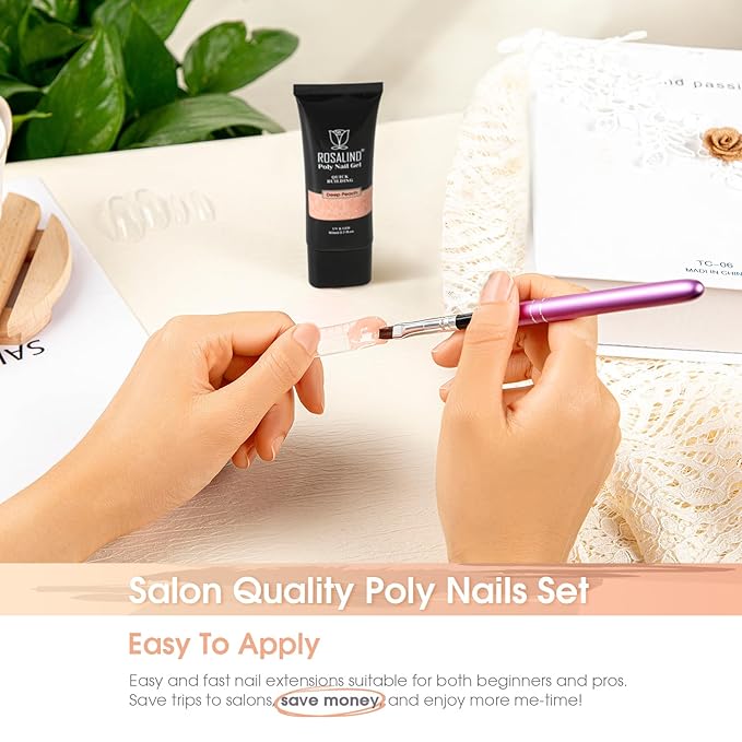 Nude Poly Nail Gel, ROSALIND 2.7 oz Nude Poly Extension Gel Builder, Nail Thickening Extension Easy to DIY Use Need UV Lamp