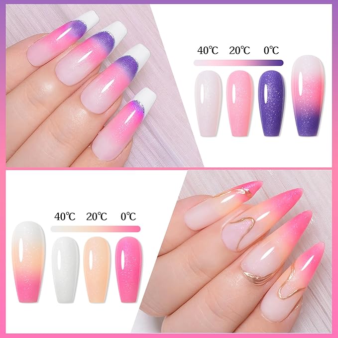 MEET ACROSS 12PCS Thermal Nail Gel Polish, Temperature Shiny Color Changing Gel Polish, Soak Off UV Sequins Gel Polish Nail Art DIY Salon Manicure Gifts