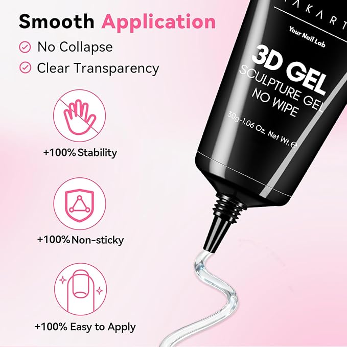 Makartt 3D Gel Nail Art - 30g Sculpting Gel Glue for Drawing, Molding, Sculpture, Gems & Decoration, Clear No-Wipe Gels Polish for DIY Nail Designs