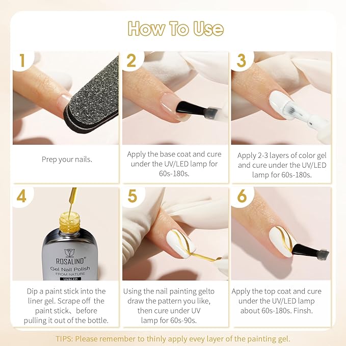 ROSALIND Metallic Nail Art Liner Gel Polish Set, 2pcs 11ml Silver Gold Gel Liner Nail Art Chrome 3D High-Gloss Effect for Nail Paint Design with Thin Brush DIY French Tips