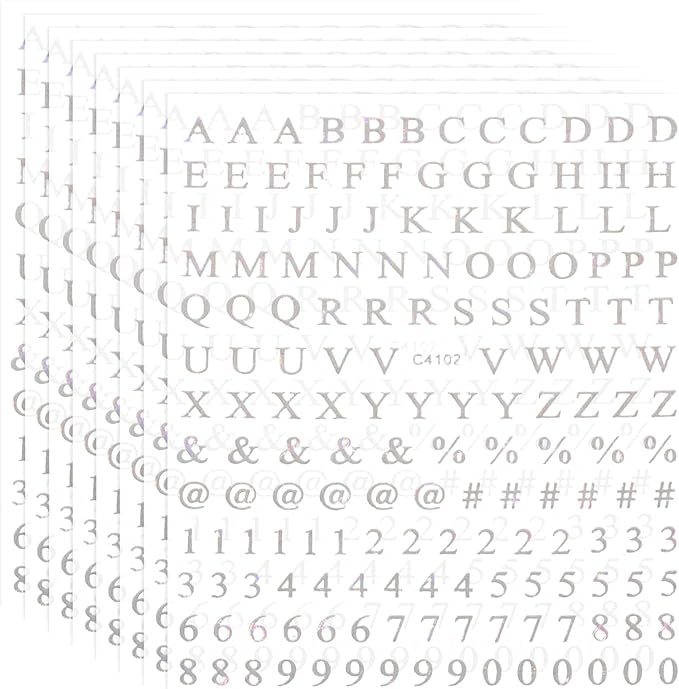 PATIKIL Letter Nail Stickers, 8 Sheet 3D Self-Adhesive English Letter Nail Decal Small Alphabet Art Sticker Metallic Fluorescence Design Manicure for Women DIY Decor, Laser Silver