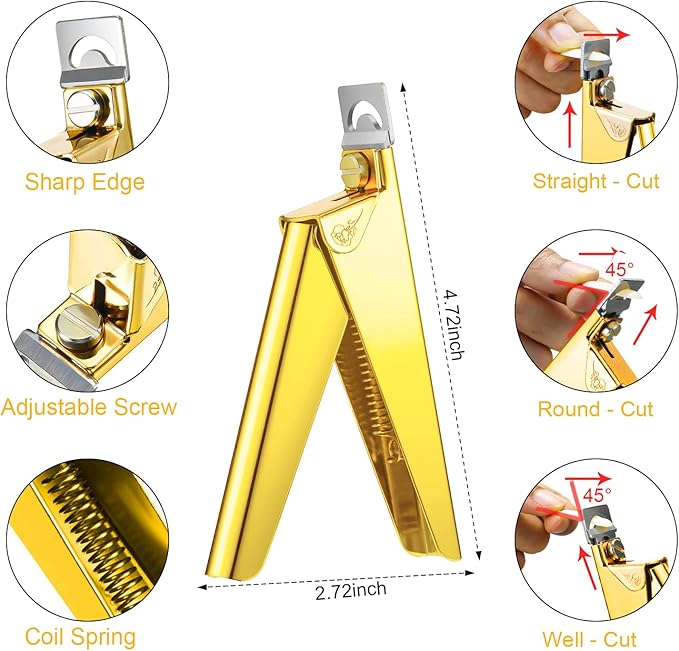 Mudder Acrylic Nail Clippers Kit False Nails Tips Cutter Professional Cuticle Trimmer Nipper Cutter Pusher Remover Stainless Steel Manicure Pedicure Art Tools Set Salon Home(Golden)