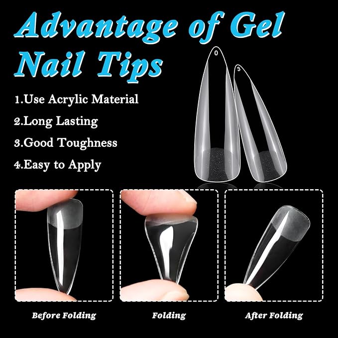 LoveOurHome 600pc Stiletto Nail Tips Fake Nails Clear Press on Nails Long Stiletto Acrylic Nail Tips Full Cover Soft Gel Artificial Fignernails Long Pointy False Nail for Gel Acrylic Nail Extension