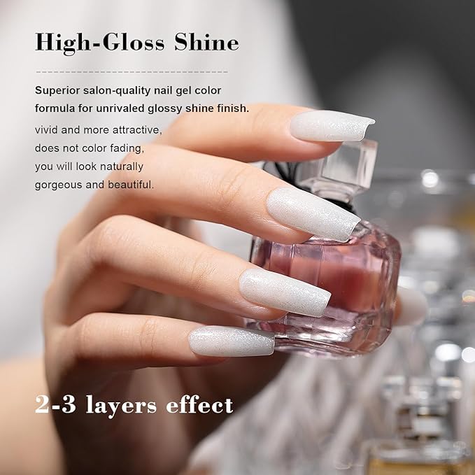 RARJSM Glitter Gel Nail Polish Nude Milky White Silver Shimmer Pigment Jelly Creamy White Yellow Gel Polish Neutral Color 15ml Sparkle Natural Color Soak off UV LED Cured for Home Salon DIY Nail Art
