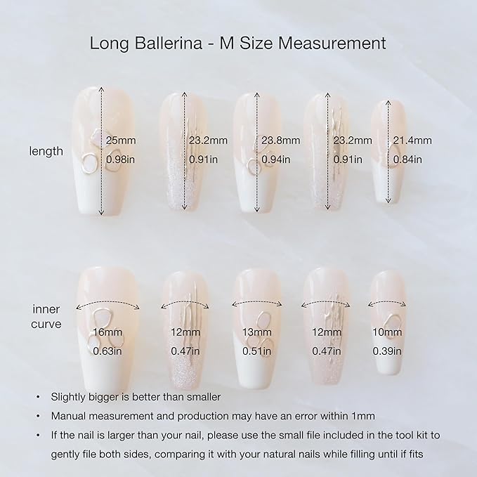 Handmade Press On Nails, Long Ballerina Shape, Pink and White Shell Design, 10 Pieces (Medium,LB)