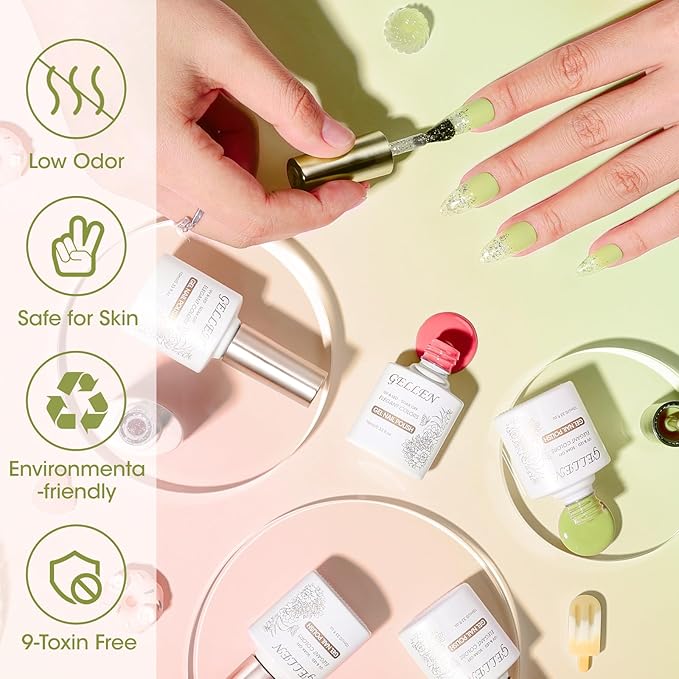 GELLEN Green Green Gel Nail Polish Set, 6 Color Spring Gels, Vivid Grass Pink Baby Blue Glitter Gel Polish Kit, Soak Off UV Gel Nail Polish, Nail Art DIY Manicure