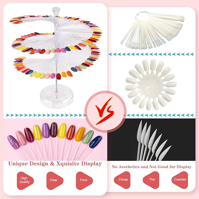 Subay Nail Swatch Sticks, 120Pcs Clear Color Swatches Display for Gel Polish, Spiral Sample Practice Sticks, Transparent Acrylic False Tips, Art Tools Accessories for Manicure