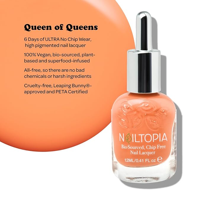 Nailtopia Bio-Sourced, Chip Free Nail Lacquer - All Natural, Strengthening Biotin and Superfood-Infused Polish - Chip Resistant Formula - Quick-Dry, Long Lasting Wear - Queen Of Queens - 0.41 oz