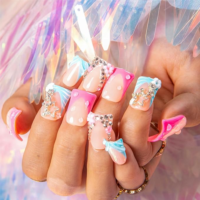 LOVFUL Press on Duck Nails Short | Handmade Acrylic French Tip False Nails Press ons | Duck Short 0.8 in | H581-L